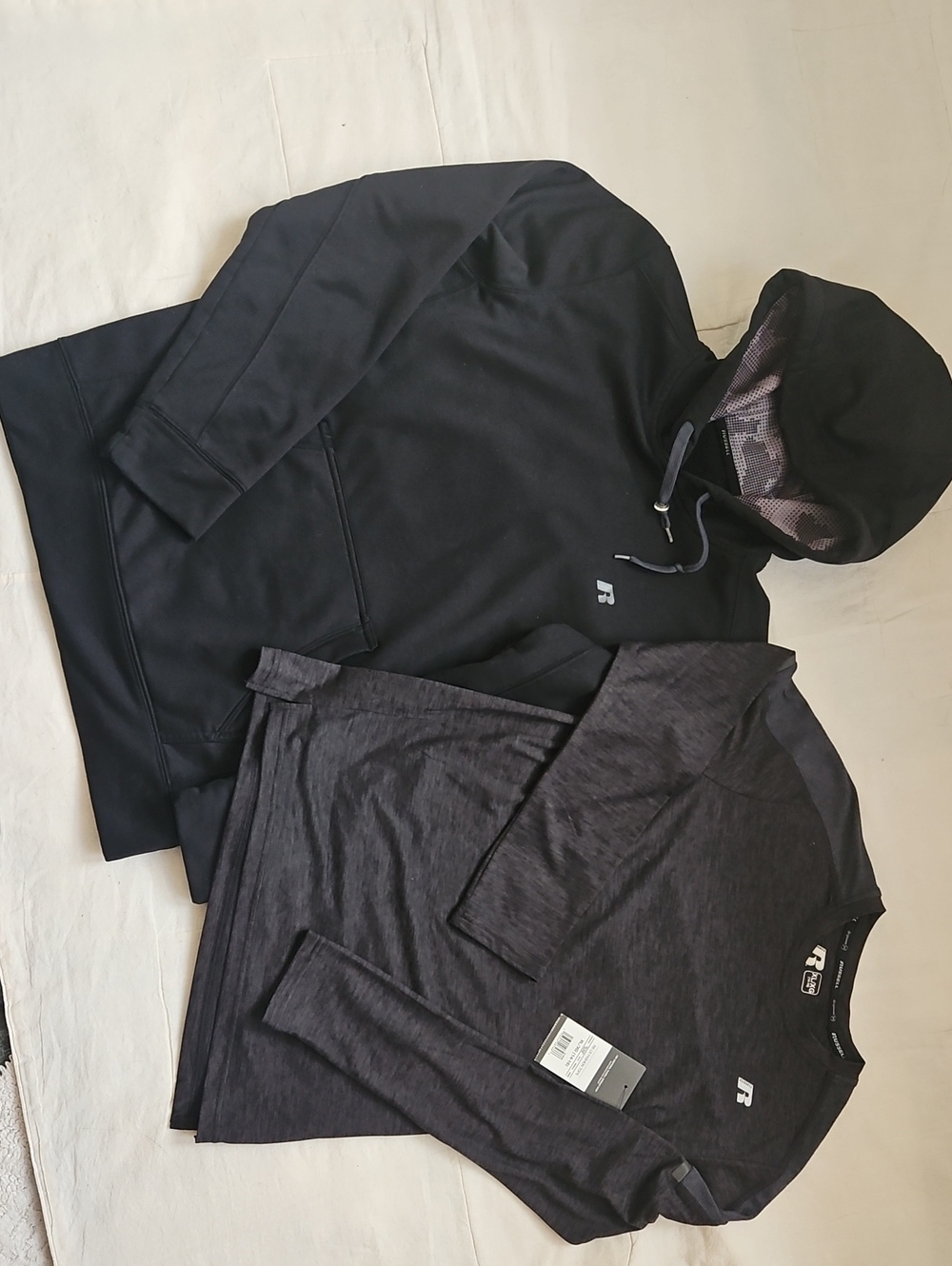 Russell Boys 14 16 Athletic Black Hoodie with Charcoal Heather Long-Sleeve Set